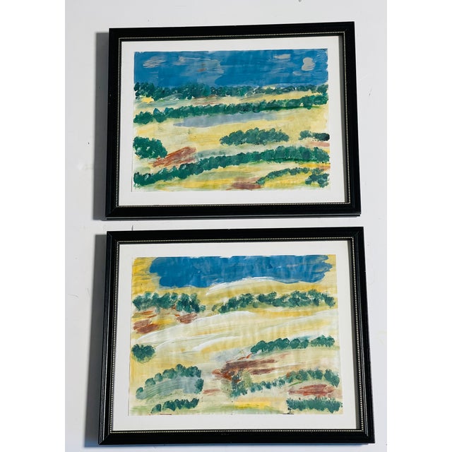 1970s Pair of Abstract Landscape Paintings by Elia Framed For Sale - Image 4 of 8