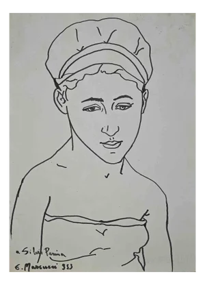 Portrait of Young Woman, Original Drawing, 1953