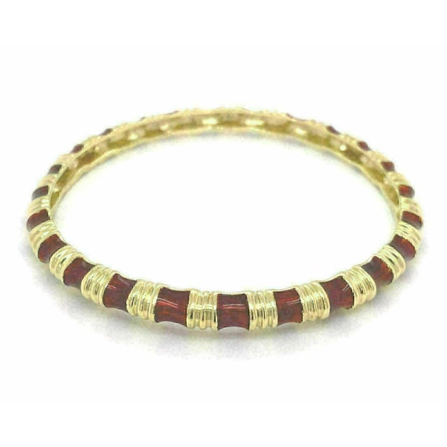 Contemporary Tiffany & Co. Red Enamel 18k Yellow Gold Wide Bangle Bracelet For Sale - Image 3 of 5