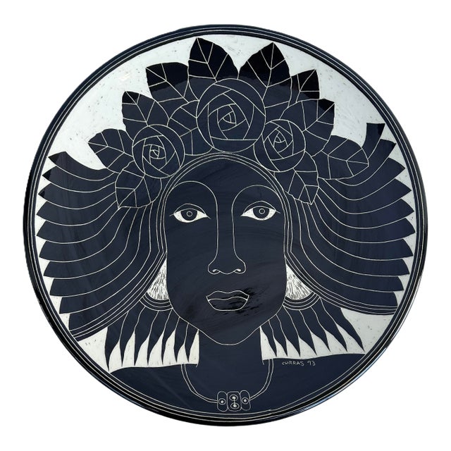 Vintage Curras Brothers Hand-Painted Pottery Charger, Signed, 5 Faces Available For Sale