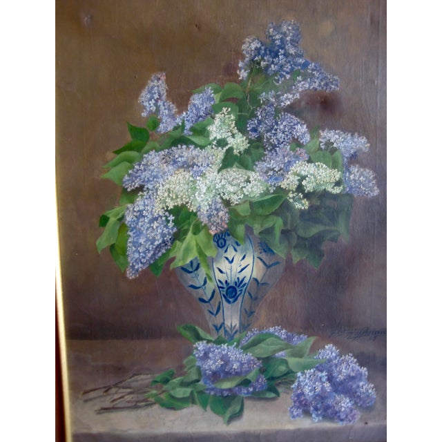 Traditional Still Life Glycine in a Vase Oil Painting 19th Century, Framed For Sale - Image 3 of 12