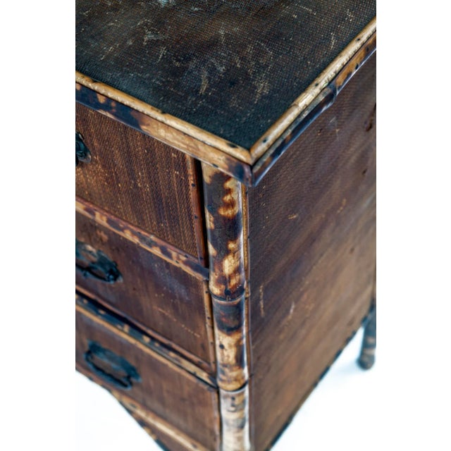 English Late 19th Century Antique English Scorched Bamboo/Grasscloth Vanity Dresser For Sale - Image 3 of 9