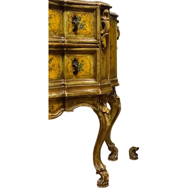 Rococo Rare Pair 18th C. Italian Venetian Rococo Hand-Painted Polychrome Bombe Commodes For Sale - Image 3 of 12