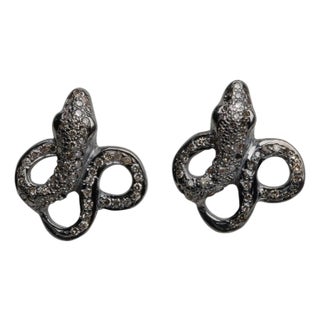 Pave Set Diamond and Sterling Silver Snake Post Earrings For Sale