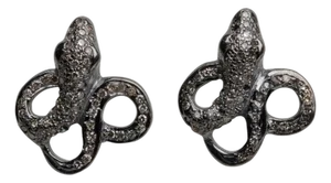 Pave Set Diamond and Sterling Silver Snake Post Earrings