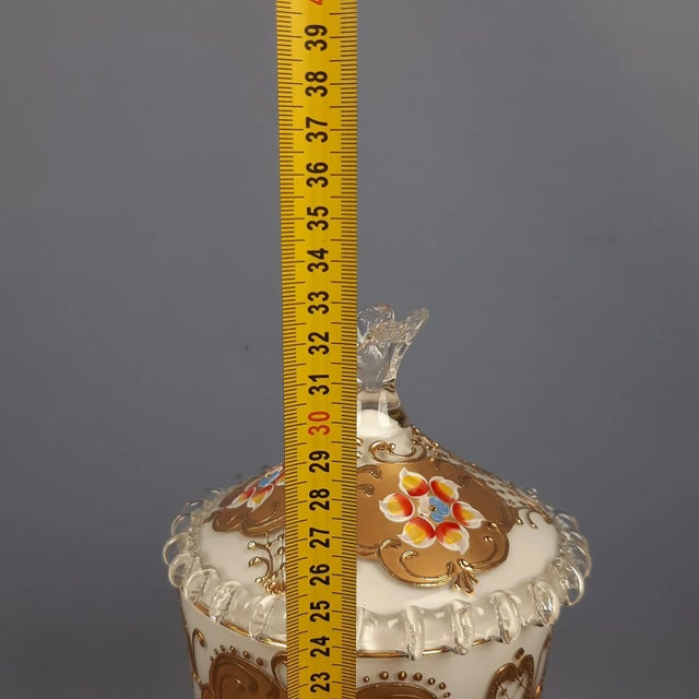 Murano Glass Vase or Centerpiece with Lid in Pure Gold and Floral Decor, 1950s For Sale - Image 15 of 16