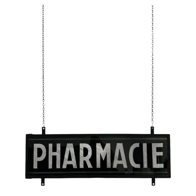 Vintage French Industrial Double Sided Glass Pharmacy Sign For Sale
