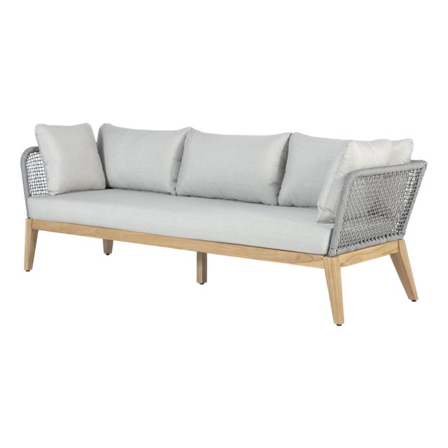 Cypress Teak Wood Sofa With Gray Color Rope Design For Sale