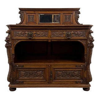 19th Century English Pollard Oak Sideboard with Bevelled Mirror For Sale