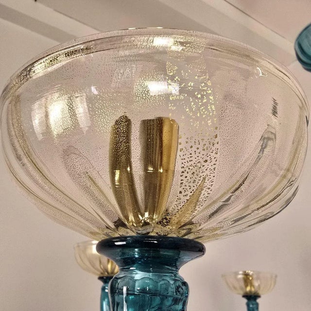 Blue 1980s Petrol Blue Murano Glass Chandelier For Sale - Image 8 of 10