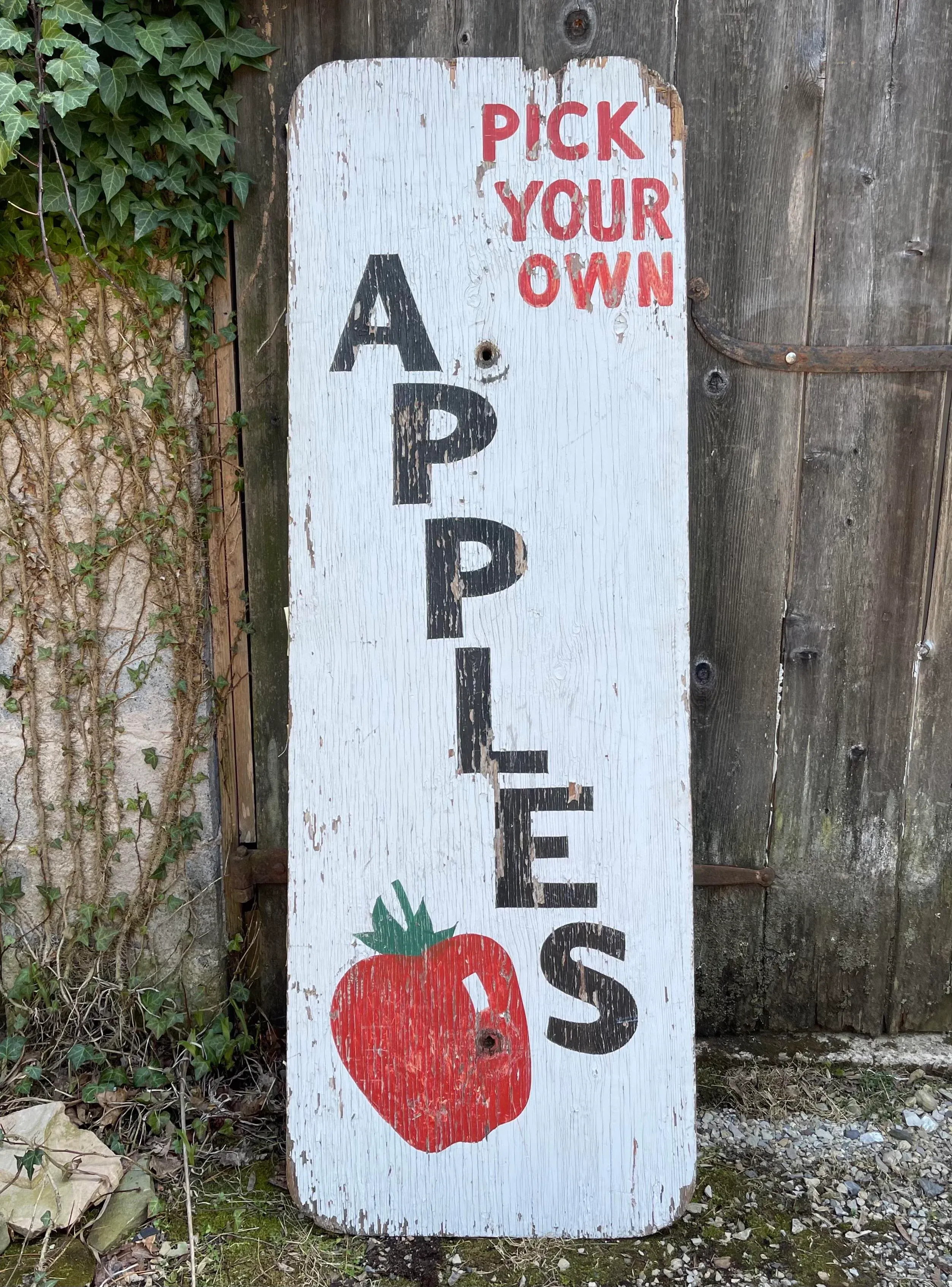 1940s Authentic Rustic 2-Sided Farm Stand Sign Apples Cherries