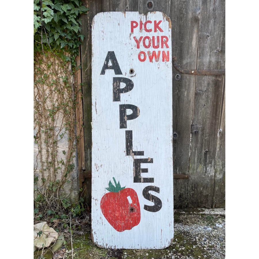 1940s Authentic Rustic 2-Sided Farm Stand Sign Apples Cherries