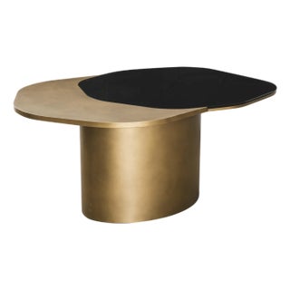 Modern 66" Dining Table, Irregular Shape in Brass and Black For Sale
