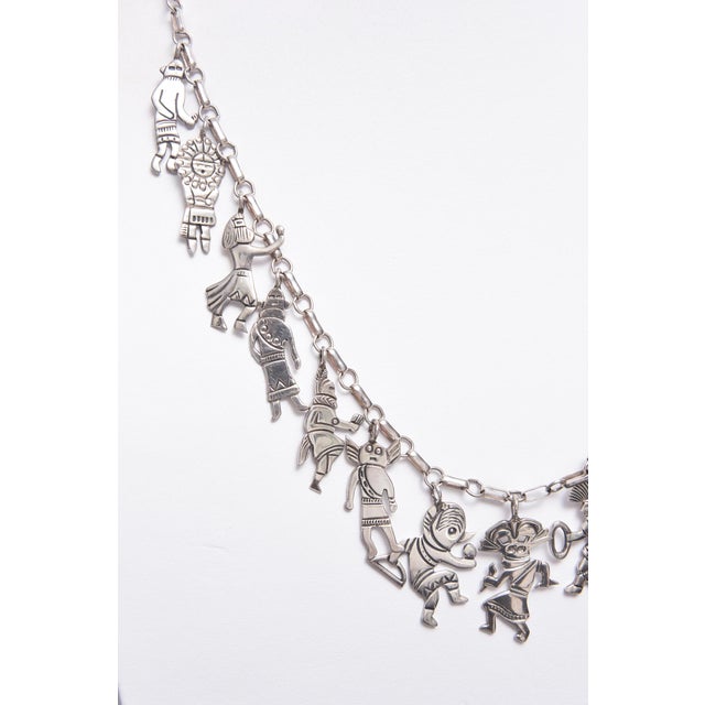 Late 20th Century Southwestern Sterling Silver Figural Charm Necklace, Kachina-Inspired Folk Art Style For Sale - Image 9 of 10