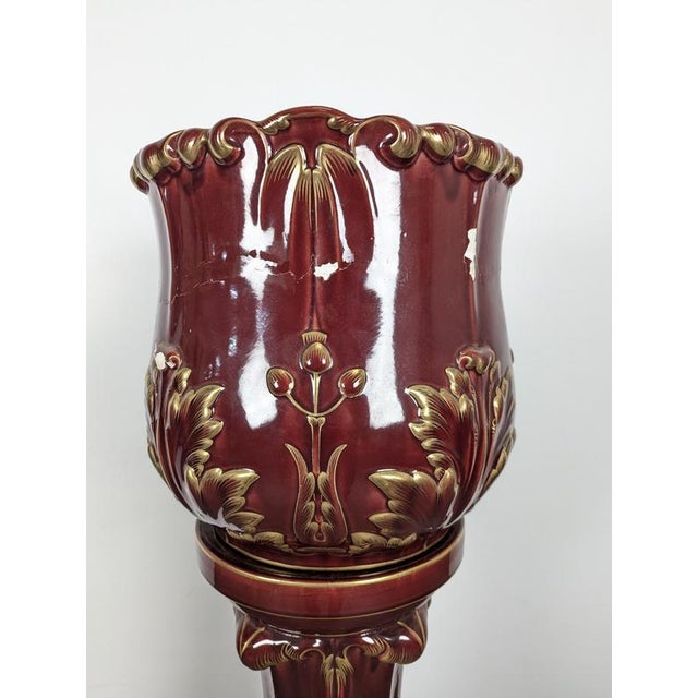 Planter in Glazed Burgundy and Gold Ceramic For Sale - Image 6 of 12