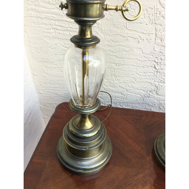 1960s Vintage Leviton Table Lamps Brass and Crystal Oil Lamp Style - a Pair For Sale - Image 5 of 8