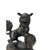 Oxblood Red Pair Vintage Rustic Metal Fengshui Foo Dog Lion Drum Base Art Figures For Sale - Image 8 of 10