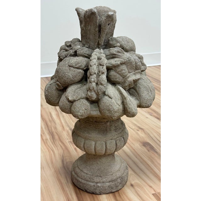 Sculpture Materials Vintage Concrete Garden Fruit Baskets Statues, a Pair For Sale - Image 7 of 14