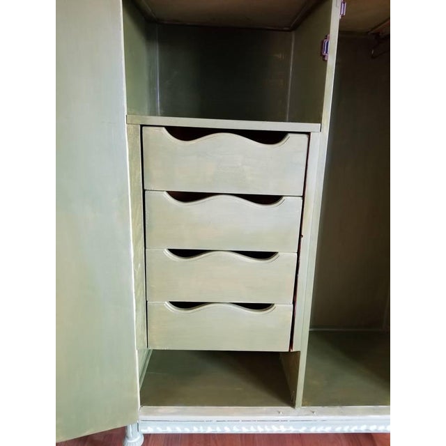Green Vintage French Country Hand-Painted Armoire For Sale - Image 8 of 11