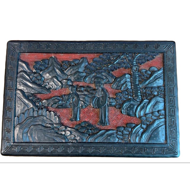 Asian Antique Late Qing/Republic Period Black and Red Chinese Cinnabar Box For Sale - Image 3 of 11