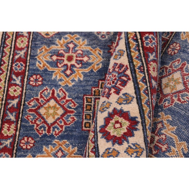 Textile Rustic Kazak Southwestern Light Blue Wool Rug - 4'2''x6'0'' For Sale - Image 7 of 10
