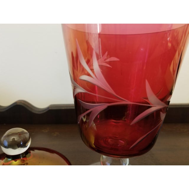 Glass 1940s Bohemian Hand Blown Ruby Flashed Compote With Lid For Sale - Image 7 of 8