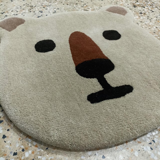 Mid-Century Modern Hand Tufted Bear Wall Rug for Children's Room – Handmade Wool Rug Wall Hanging | Size 2'x2' For Sale - Image 3 of 11