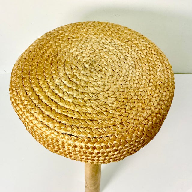 Mid-Century Boho Chic Coastal Hollywood Regency Woven Jute 3-Leg Low Stool. For Sale - Image 10 of 11