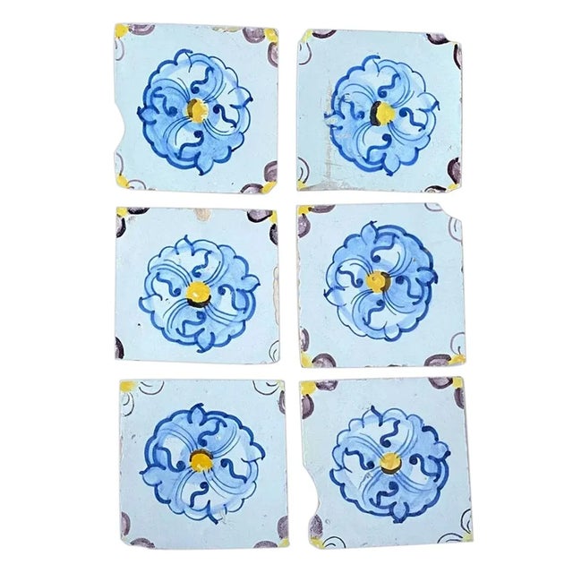 Portuguese Tin Glazed Pottery Floral Square Azulejo Tile For Sale - Image 10 of 12
