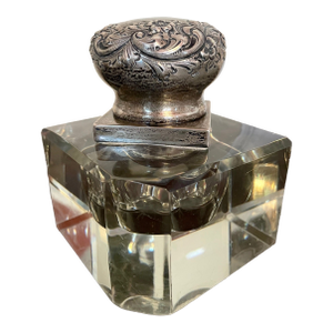 19th Century Black Starr & Frost Sterling Capped Bevelled Crystal Desk Inkwell
