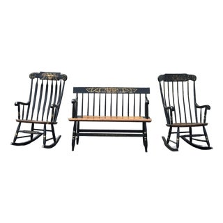 Hitchcock Classic Bench & Rocking Chair Set For Sale