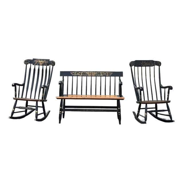 Hitchcock Classic Bench & Rocking Chair Set For Sale