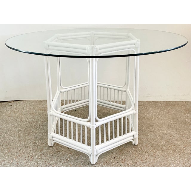 Boho Chic Ficks Reed Rattan Dining Table Base With Glass Top For Sale - Image 3 of 11