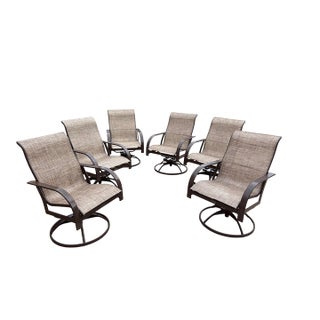 Outdoor Swivel Tilt Metal Dining Chairs With Sling Style Acrylic Fabric, 1 Piece For Sale