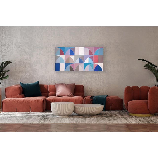 2026, Bauhaus Arches Sequence, Acrylic Paint on Canvas, Blue Geometric Drift, Architecture Patterns by Natalia Roman For Sale - Image 4 of 8