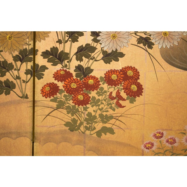 "Flowers of the Four Seasons", 1970s Showa Era Japanese Painted Byobu Screen For Sale - Image 9 of 18