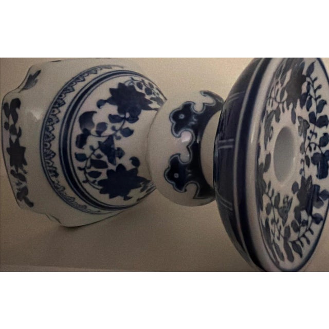 Chinese Vintage Chinese Blue and White Temple Candle Holder For Sale - Image 3 of 4