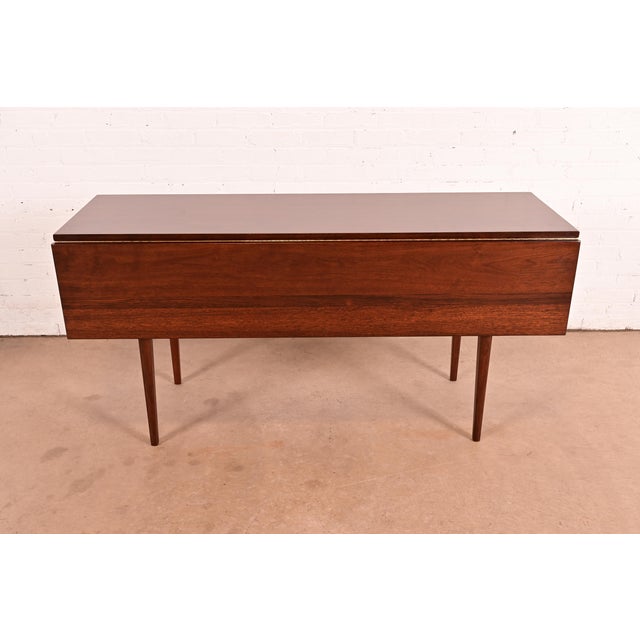 Jack Cartwright for Founders Mid-Century Modern Walnut Drop-Leaf Harvest Dining Table, Newly Refinished For Sale In South Bend - Image 6 of 14