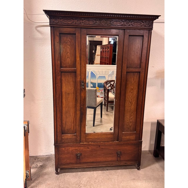 Ray & Miles Carved Oak Mirrored Wardrobe, Antique For Sale - Image 12 of 12