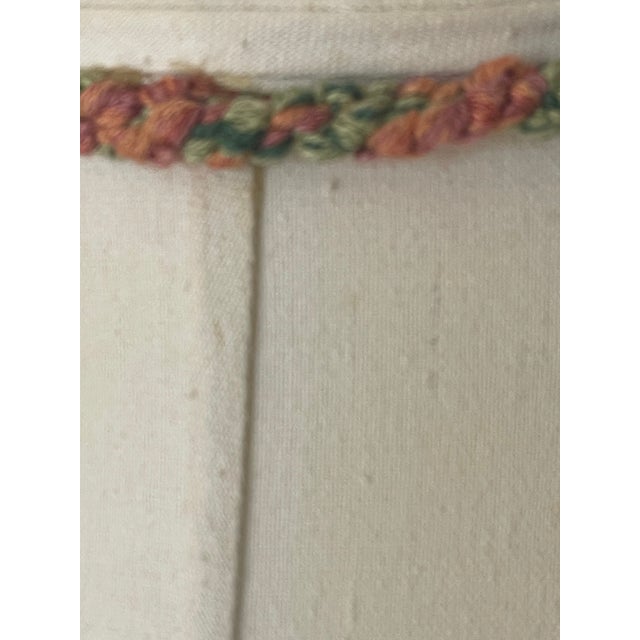 Vintage linen lamp shade with rope and beaded fringes. 7” by 17”, 9 “ high.