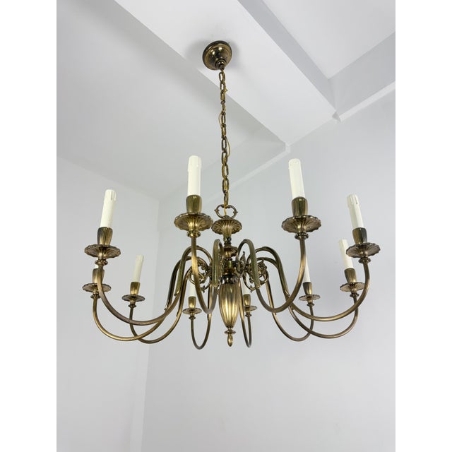 Ten-Light Liberty Brass Chandelier, 1950 For Sale - Image 10 of 10