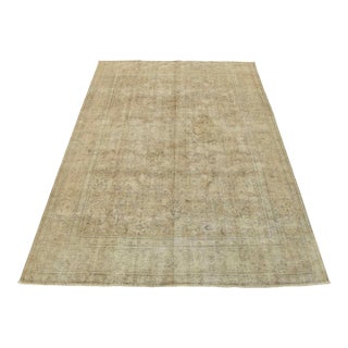 Tabriz Rug 9’9” X 12’2” Brown Wool Vintage Distressed Hand-Knotted Carpet For Sale