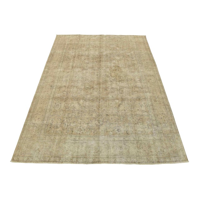 Tabriz Rug 9’9” X 12’2” Brown Wool Vintage Distressed Hand-Knotted Carpet For Sale