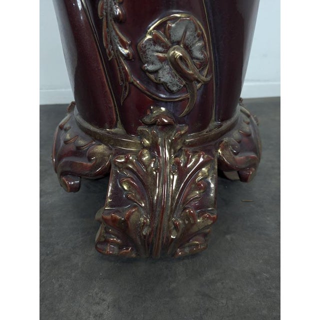 2000 - 2009 Bordeaux and Gold Glazed Ceramic Pedestal Column For Sale - Image 5 of 7