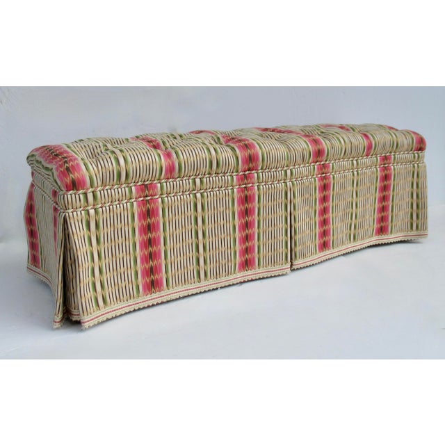 Vintage Charles Stewart Furniture Company Button-Tufted Long Bench With Pierre Frey Textile For Sale - Image 4 of 18