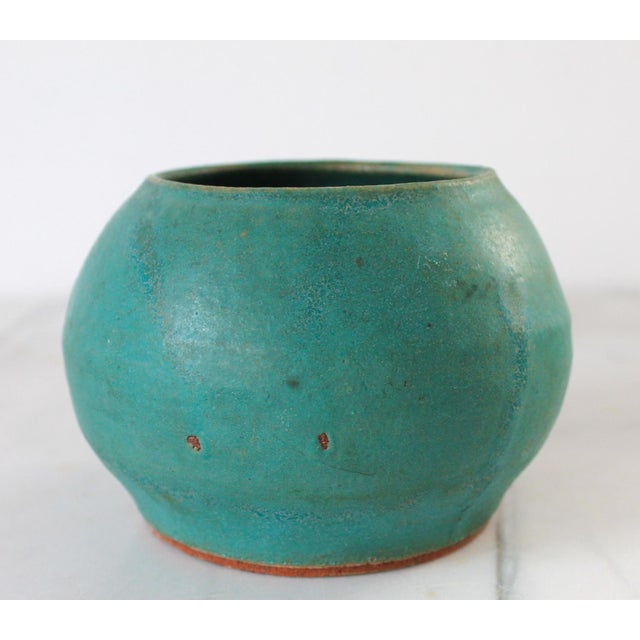 Vintage Teal Studio Art Pottery Vessel For Sale - Image 9 of 10