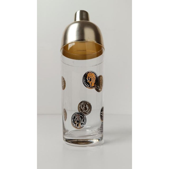 Metal Mid-Century Italian Glass Cocktail Shaker with Coins Decor, 1950s For Sale - Image 7 of 18