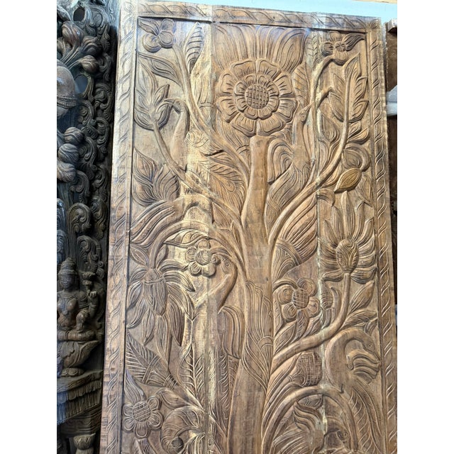 Vintage Tree of Life Carved Wood Door – Rustic Barn Door or Spiritual Wellness Wall Panel 84x36 For Sale - Image 4 of 5