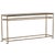 Elegant console table with richly veined Bidasar marble top with a slender iron frame finished in a warm antiqued brass....