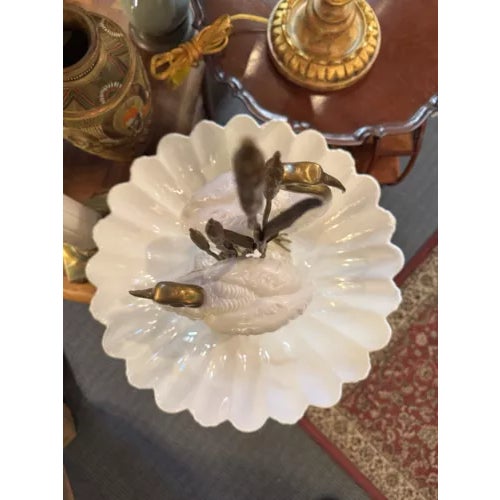 Danny's Porcelain Pair of Standing Pelicans in Porcelain Bowl For Sale - Image 4 of 12